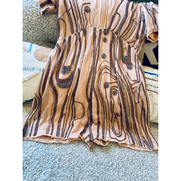 free people nude beaded jumpsuit 🔮 size 4 - Picture 1 of 8